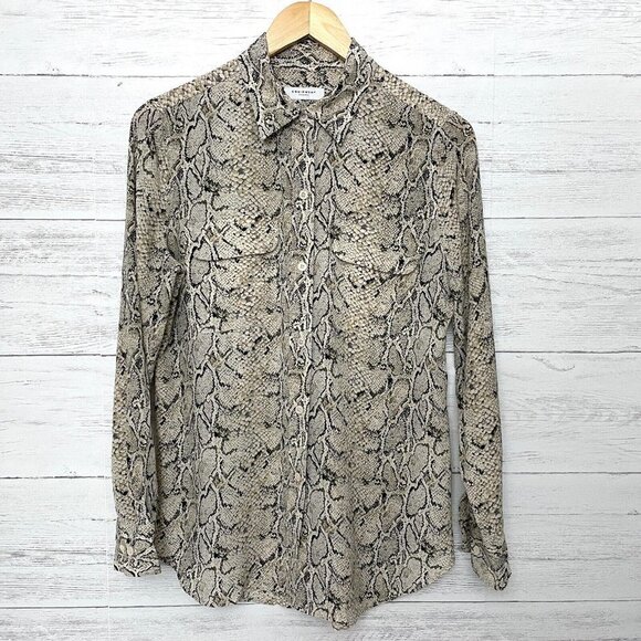 Equipment Women's Tan & Black Snakeskin Print Silk Shirt Button Front size S - Picture 2 of 9